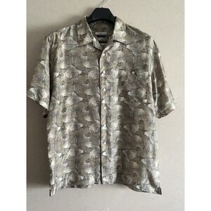 Vintage Firethorn 100% Silk Button-Up Shirt‎ – Abstract Desert Palm Print (XL)